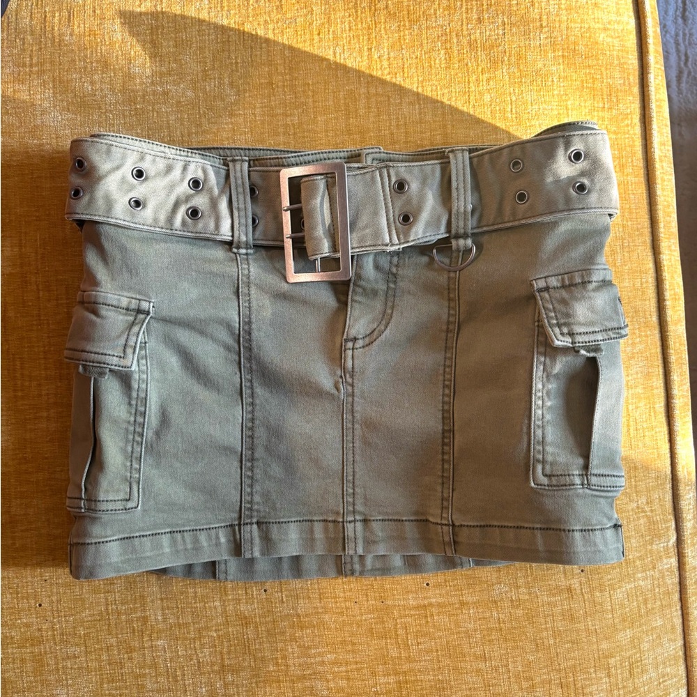 Olive Green Mini Skirt with Belt